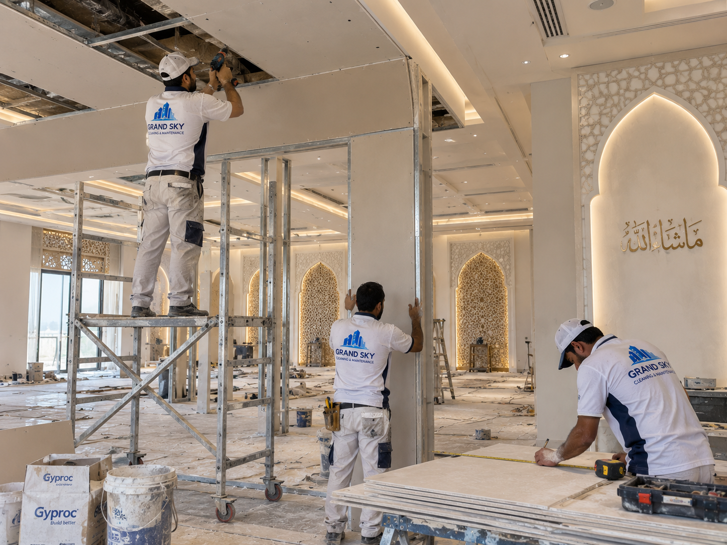 Gypsum partition and interior work in Abu Dhabi by Grand Sky