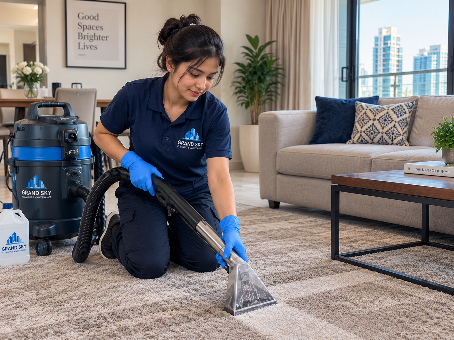 Professional carpet cleaning service in Abu Dhabi by Grand Sky